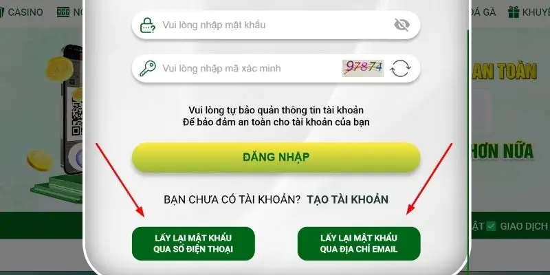 Giao diện đổi mật khẩu nhanh