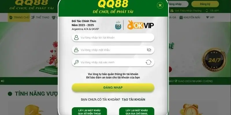 Biểu mẫu link đăng nhập QQ88 cho game thủ